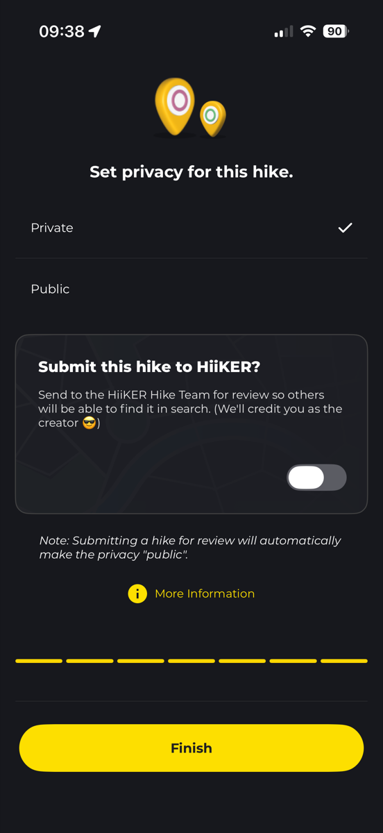 Submit this hike to HiiKER screen in the HiiKER mobile app