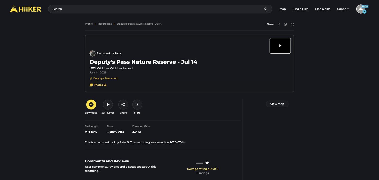 A public recording page on the HiiKER website